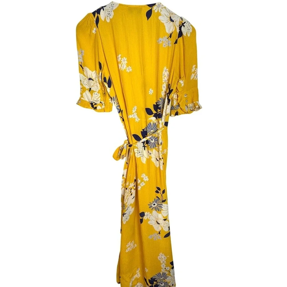 SEA NEW YORK Yellow Floral Wrap Pia‎ Midi Dress Size 0 Ruffle Sleeve Viscose